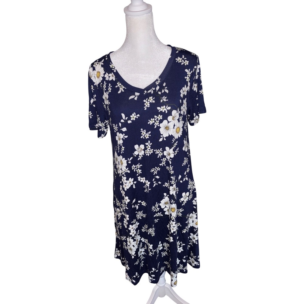 Lionstill Floral T-Shirt Dress Womens Medium Navy Blue NWT